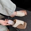 Fashion Fashion Summer Vacation Sandals Soft Woven Toe Flip-Flops Concise Square Toe Thick Heel Slippers Breathable Casual Women's Shoes