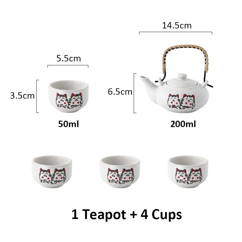 Ceramic Lucky Cat Teapot with 4 Tea Cups Portable Chinese Kung Fu Tea Set Tea Kettle 200ml Maneki Neko Teacup