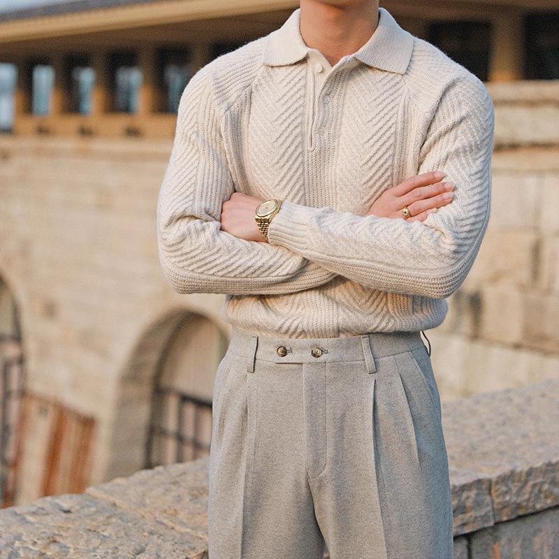 Men's Casual Lapel Polo: Thick, Warm, and Fashionable Slim Fit Autumn/Winter Sweater