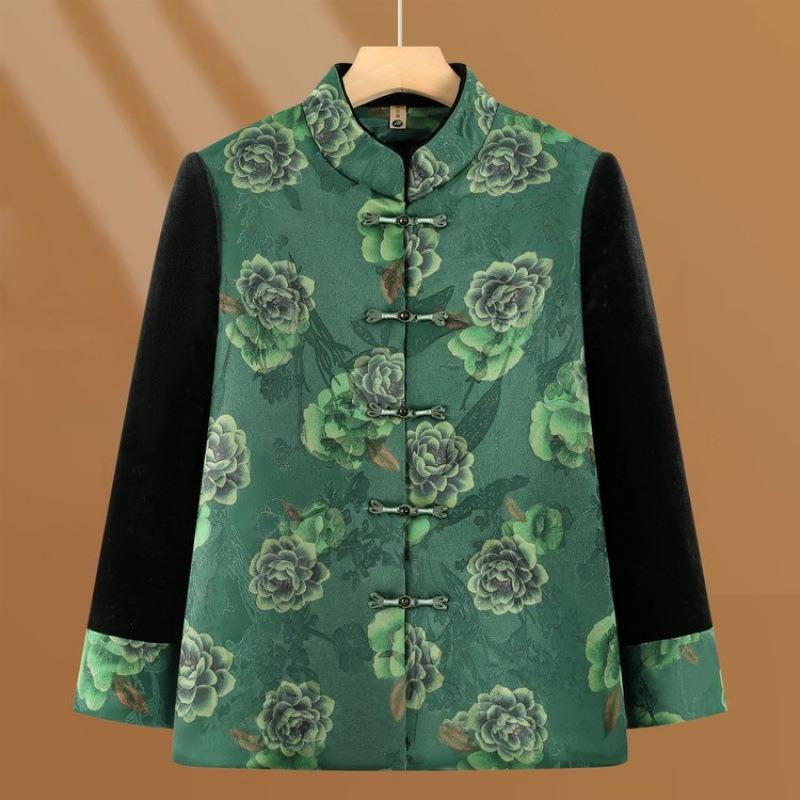 

Новый для среднего и пожилого возраста, флисовое и утепленное пальто, одежда для пожилой женщины, зимний топ в стиле тан, праздничная женская одежда 5XL [recommended 150-80kg]