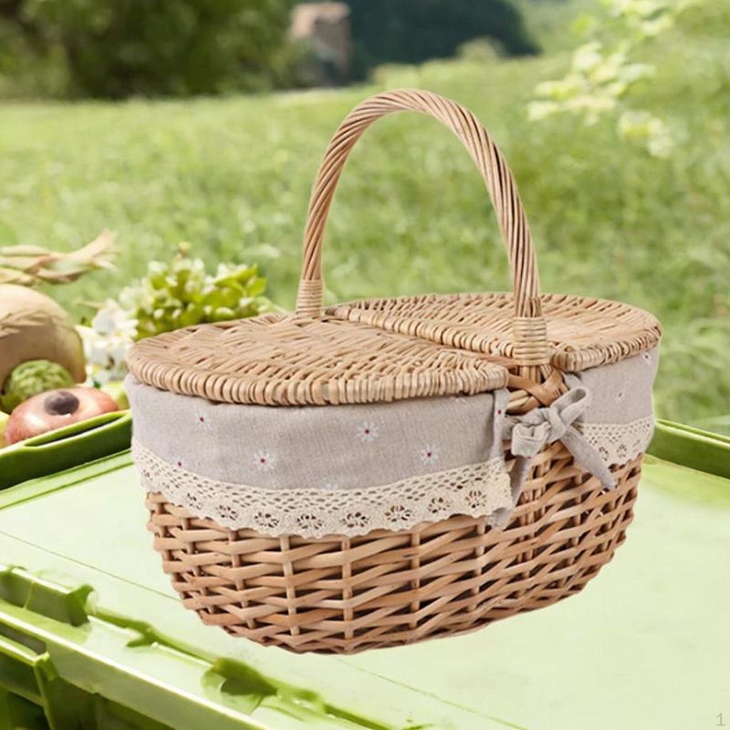 Picnic Basket with Comfortable Handle, Removable Liner And Functional Lid for Picnics, Photography,