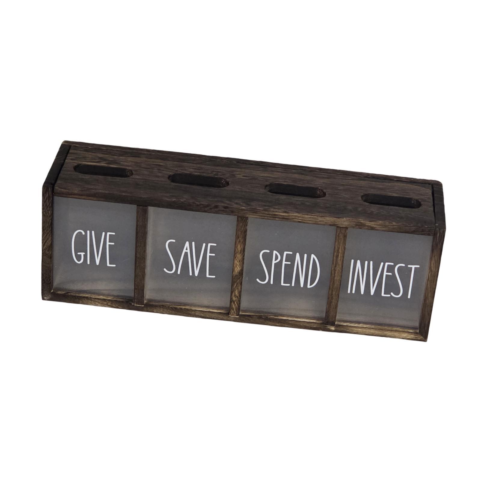 

Rustic Money Box Saving Organizer Wooden Piggy Bank Transparent Change Jar Daily Wall Mount for Kids Room Decor темно-коричневого