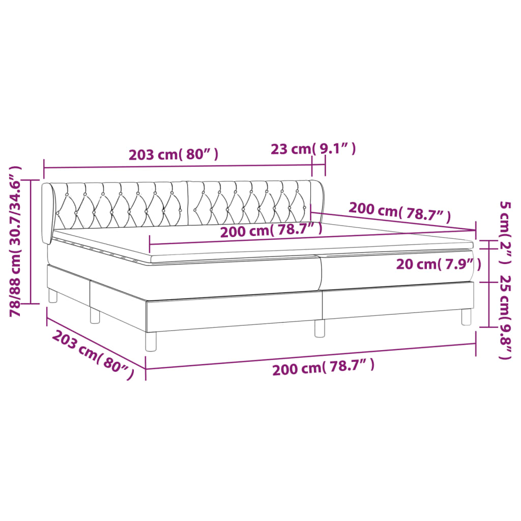 Vidaxl Letto Continentale Con Materasso, Nero, Tessuto, 200X200 Cm