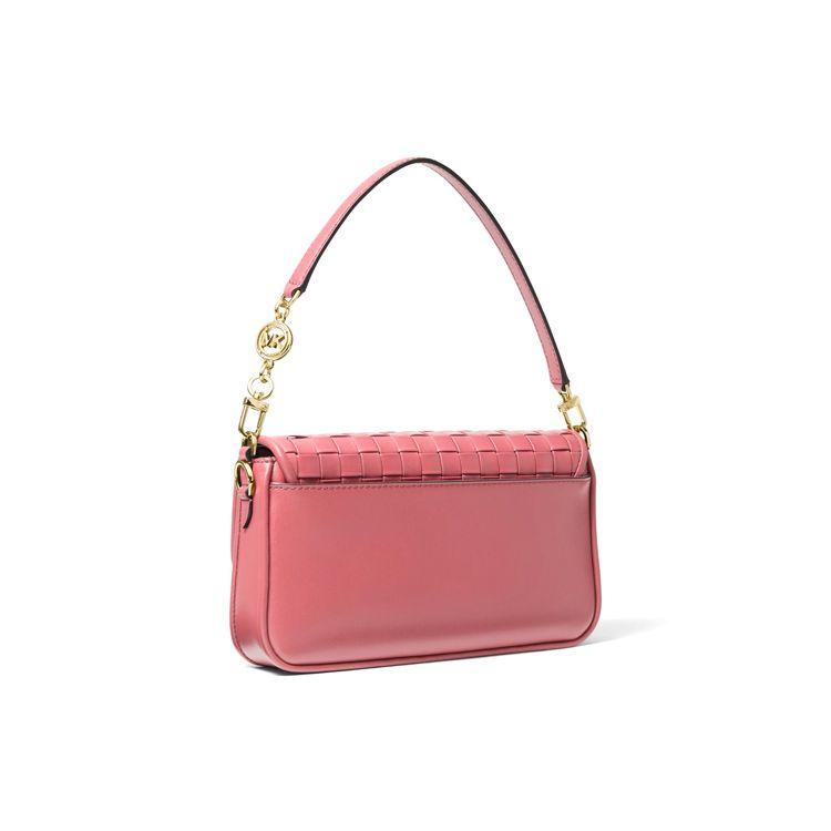 Michael Kors Mk Bradshaw Solid Letter Logo Chain Quilted Weave Flap Leather Baguette Bag Women bags Light-Pink 30S1G2BL1T-644