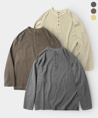INDUST Pigment Washed Henley Neck Long Sleeve T-Shirt_3 Colors