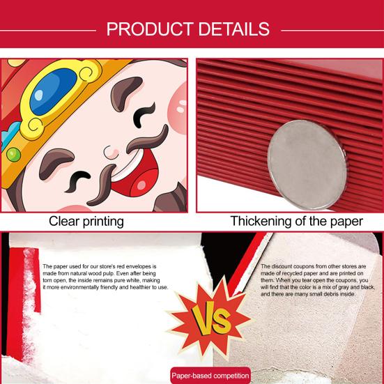 6 Pcs Chinese New Year Red Envelopes Cartoon God of Wealth Lucky Money Envelope Spring Festival Red Pockets for Cash