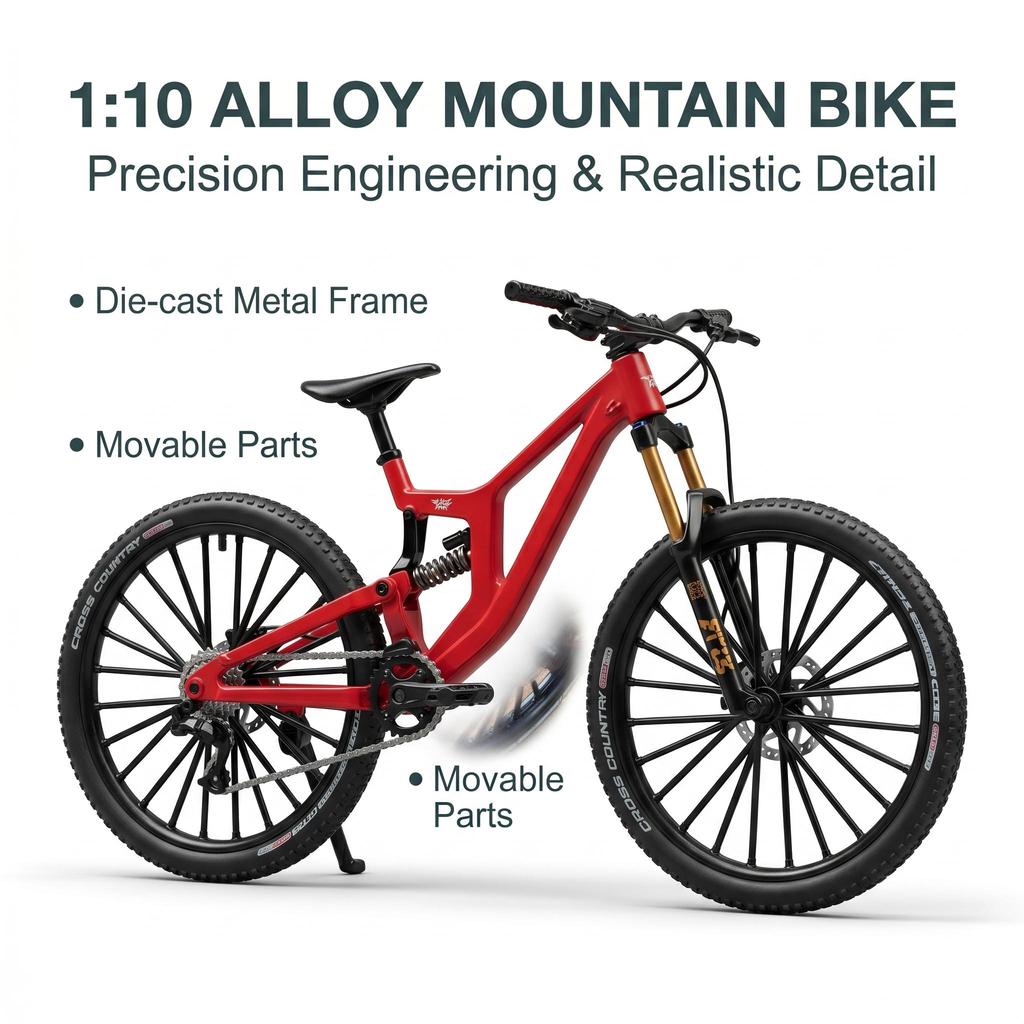 1:10 Scale Full Alloy Frame Downhill Mountain Bike Model Full Suspension Diecast Collectible Miniature Realistic Toy Gift Decor