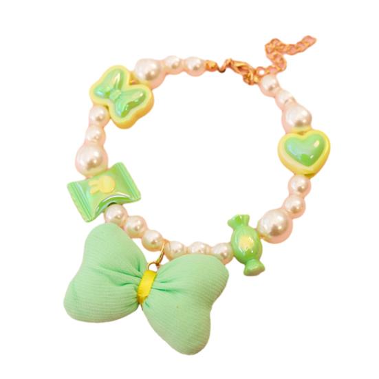 Faux Pearl Pet Collar Adjustable Cat Necklace with Candy Bow Decor for Puppy Kitten Wedding Party Accessories