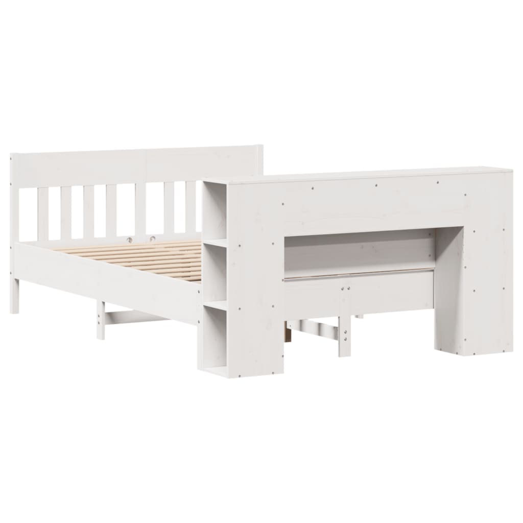 Solid Wood Bed with Shelf Without Mattress White 135x190 cm Pine
