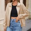 Jaqueta Plus Size Feminina Casual Manga Longa Cor Sólida PU Biker Jaqueta De Couro Lapela Jaqueta Tops
