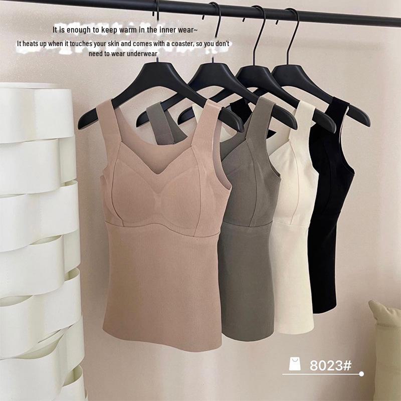 Winter Women's Seamless Cationic Warm Vest with Silk Ribbon Chest Pad and German Velvet