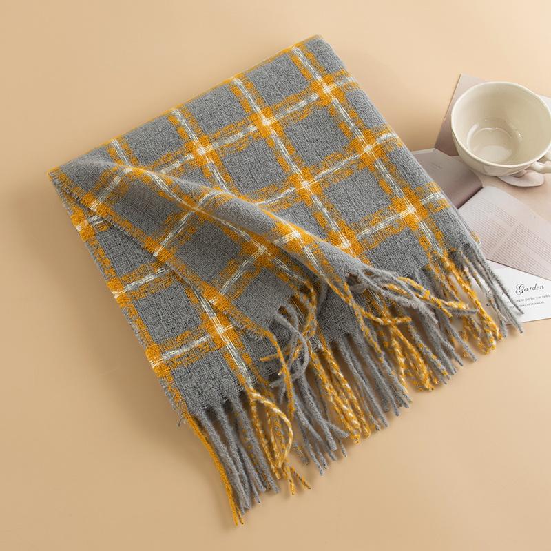 Plaid Scarf Women's Winter New Korean Version Versatile Imitation Cashmere Scarf Couple's Warm Shawl Men's Autumn and Winter
