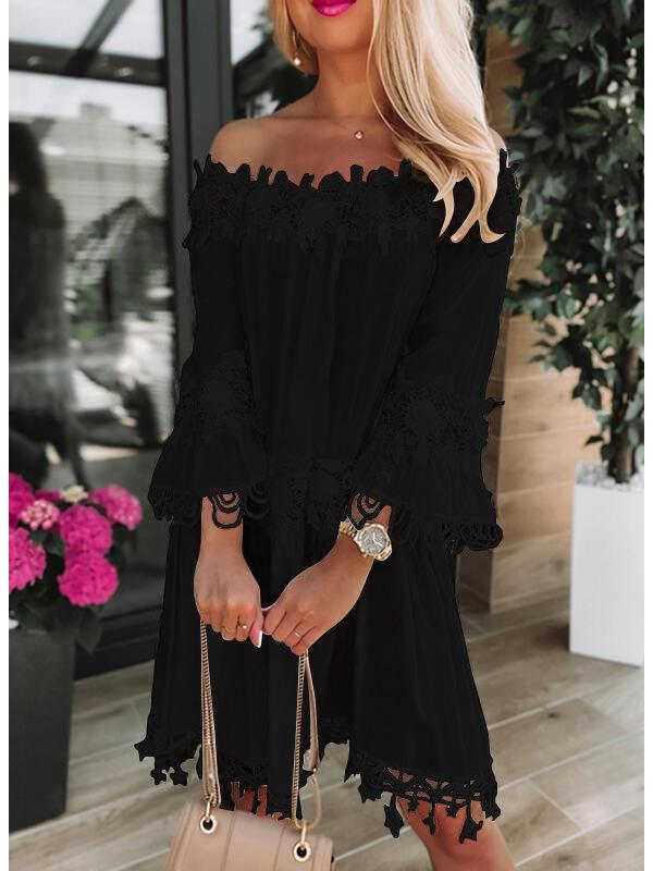 2024 European & American Off-the-Shoulder Lace Trim Dress