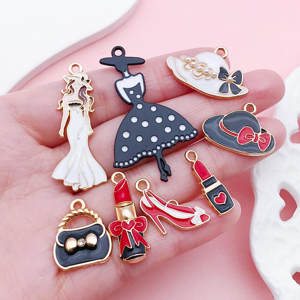 Women's Dripping Oil Alloy Accessories: Lipstick, Bag, Hat, High Heels, DIY Pendants, Small Ornaments