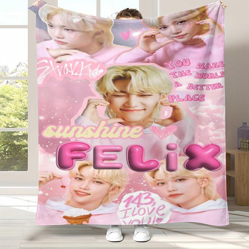 Felix Kpop Stray Kids Flannel Blanket,Ultra Soft Warm Plush Throw for Home Bedroom Bed Sofa Cover Camping Picnic gift