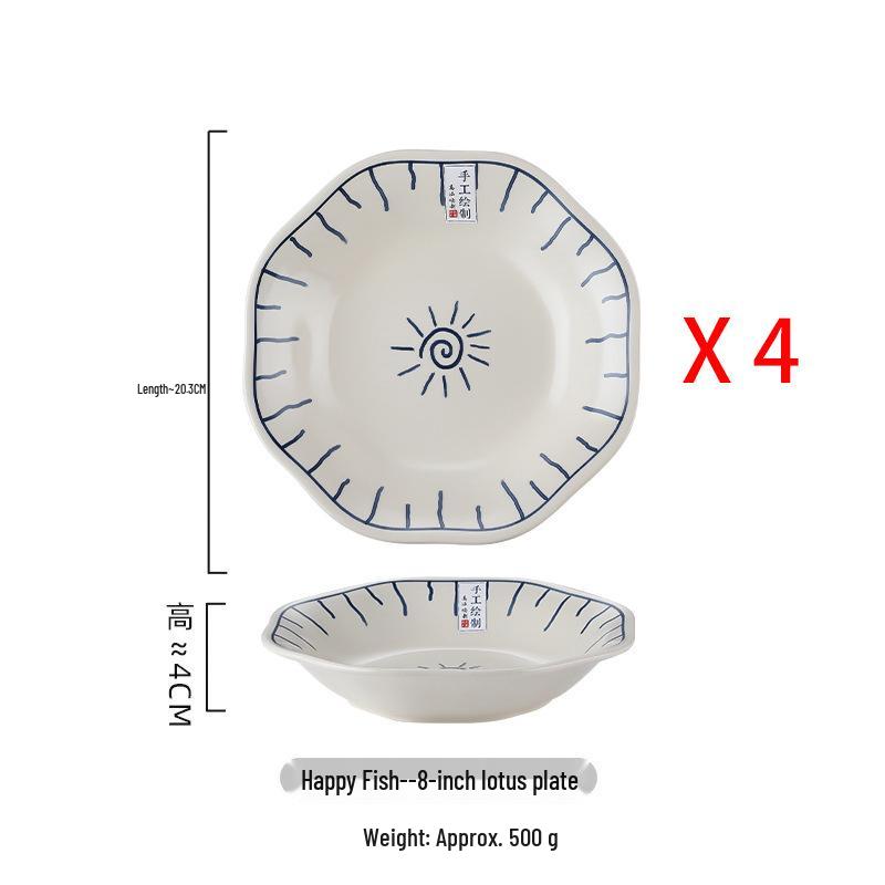 Japanese Ceramic Dinnerware Set: Includes Round & Square Plates, Fish & Steaming Plates, Side Dish Plates, and Bowls.