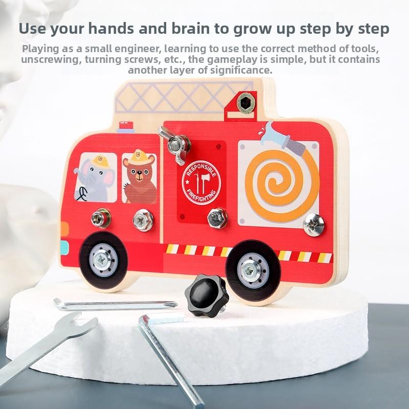 Wooden Fire Truck Construction Toy For Early Education And Puzzle Play