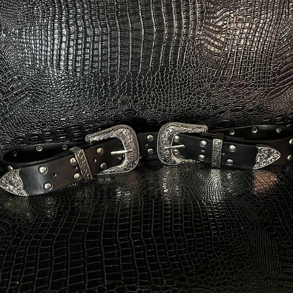 Black Women's Rivet Belt Y2k Dress Jeans Belt Fashionable Leather Waist Belt  Waist-Cinching