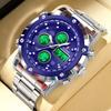 FOXBOX Digital Mens Watches Full Steel Strap Quartz Wristwatch 3 Time Back Light Display Countdown Clock Relogio Masculino