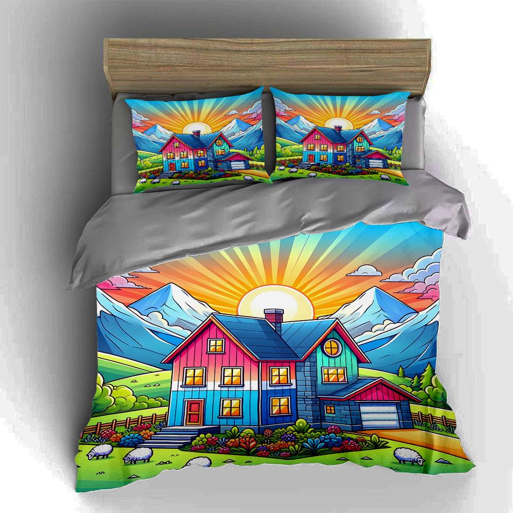 Colorful countryside scenery. Bedding Duvet cover sets Duvet covers Pillowcases gifts (1 * Duvet Cover 2 * Pillowcases, without duvet insert)