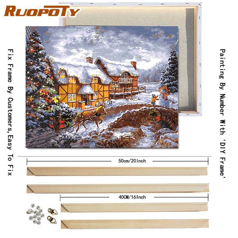 Ruopoty 5D DIY Picture By Numbers Winter Landscape Wall Art HandPainted Unique Gift Paint By Number Snowman Christmas Gift