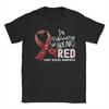 Unisexs In February We Wear Red Heart Disease Awareness Month Ribbon T Shirts  Pure Cotton Clothing Awesome Round Collar Tee Shirt