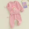 2PCS Baby Girls Fall Outfits Long Sleeve Rainbow Print Sweatshirt + Pants Set Toddler Clothes