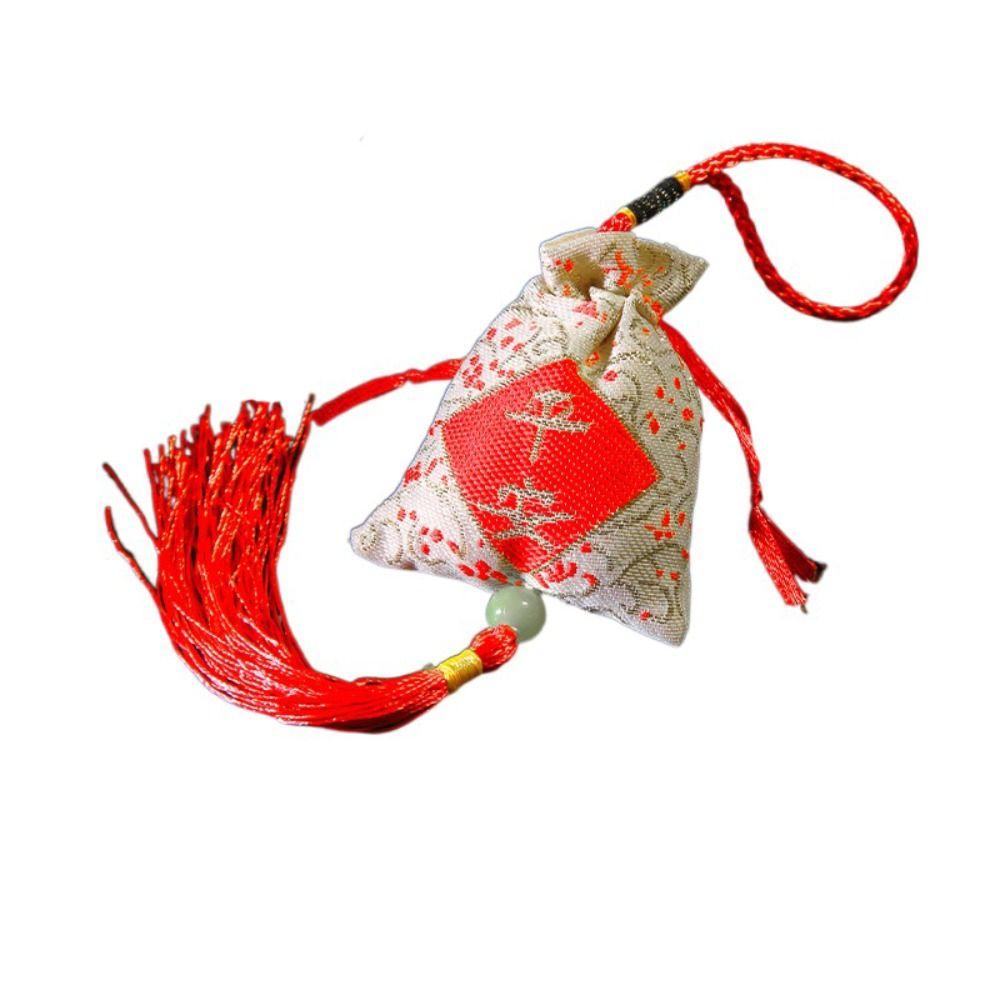 

Beaded Flower Tassel Drawstring Bag Fu Letter Chinese Style Sachet Jewelry Packing Bag Festival красный