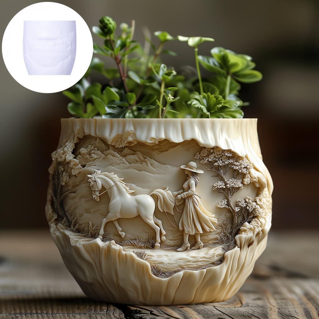 Goddess holding cat relief succulent plant flowerpot resin silicone mold girl and cat relief storage box candle cup gypsum molds