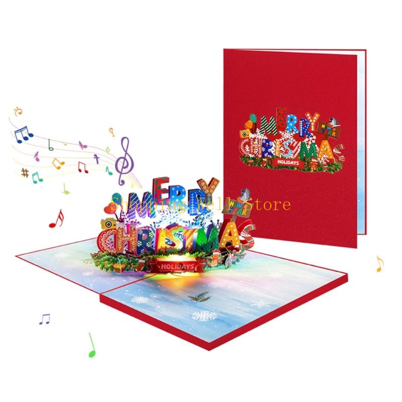 KX4B Festival Musical Holiday Greeting Card with Twinkling Lights Christmas Card