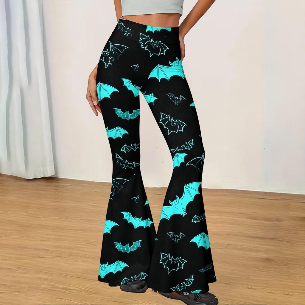 Women's Halloween Print Flared Yoga Pants Stretchy High Waist Casual Fitness Leggings Slim Fit Micro Flare Trousers for Everyday Wear
