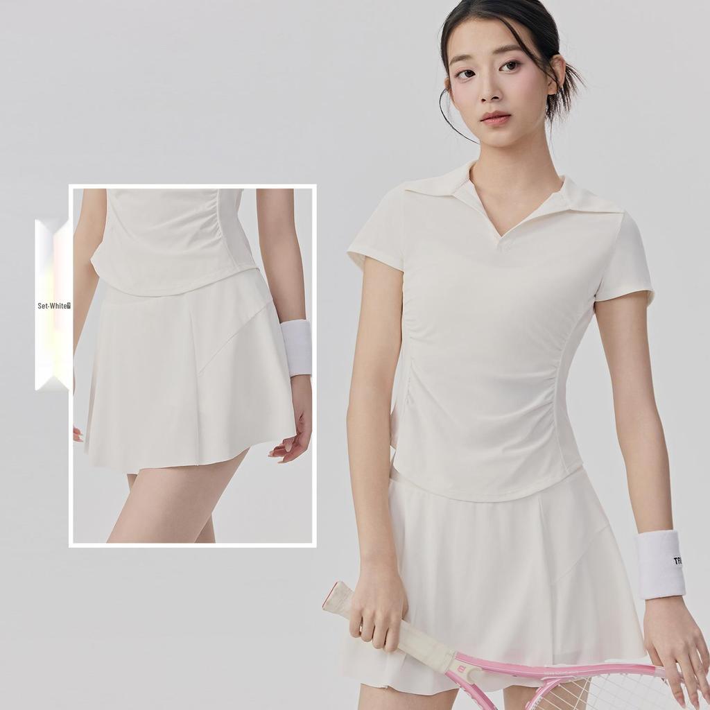 Women's Anti-Glare Tennis Skirt & Breathable Yoga Top Set: Slimming, Waist-Cinching, Casual Sportswear