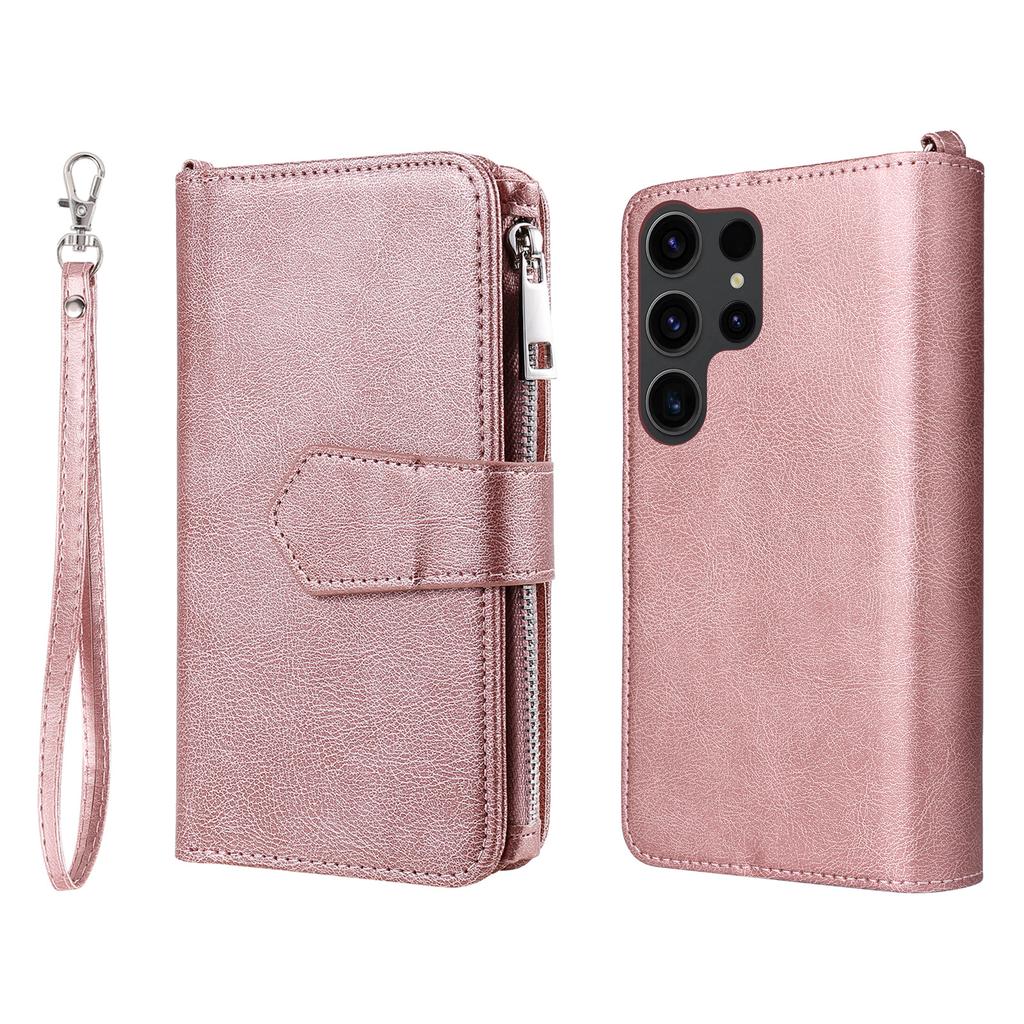 KT Multifunktionale Serie-4 Reißverschluss-Geldbörse Handyhülle für Samsung Galaxy S23 Ultra, PU-Leder Ständer Abnehmbare Klappabdeckung