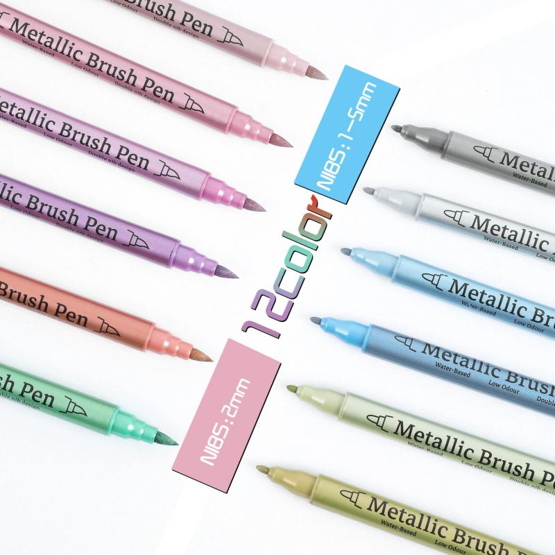 Dual Tip Metallic Colors Acrylic Art Markers Pens Set for Artist Rock Painting,Glass,Ceramic Fabric DIY Card Making Art Supplies