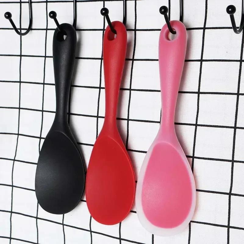 WIKHOSTAR Hanging Silicone Rice Spoon Kitchen Ladle Non-stick Saucepan Electric Rice Cooker Cooking Scoop with Holes Household Items