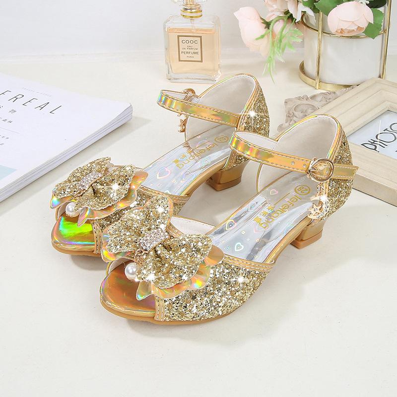 Sandales pour filles Nouvelle mode Grandes enfants Chaussures de princesse Été Enfants Polyvalentes Talons hauts Petites filles Sandales en cristal