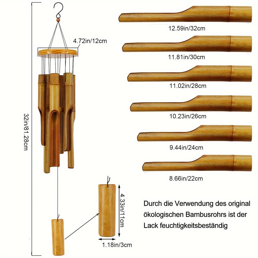 Breathtaking Bamboo Wind Chimes - Serene Melodic Tones, Rustic Zen Style - 30 Inch Patio Decor - Rich Echoing Sounds for Indoor