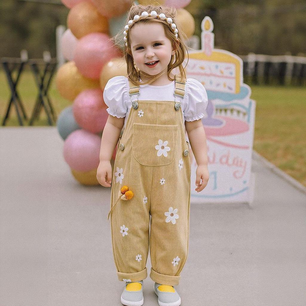 Korean Style Floral Embroidered Girls' Overalls - Cute Baby Jumpsuit for Spring & Autumn
