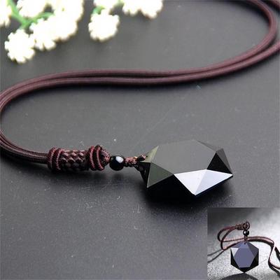 Jewelry Fashion Lucky Blessing Men Jewelry Necklace Obsidian Pendant Amulet Hexagram Shape