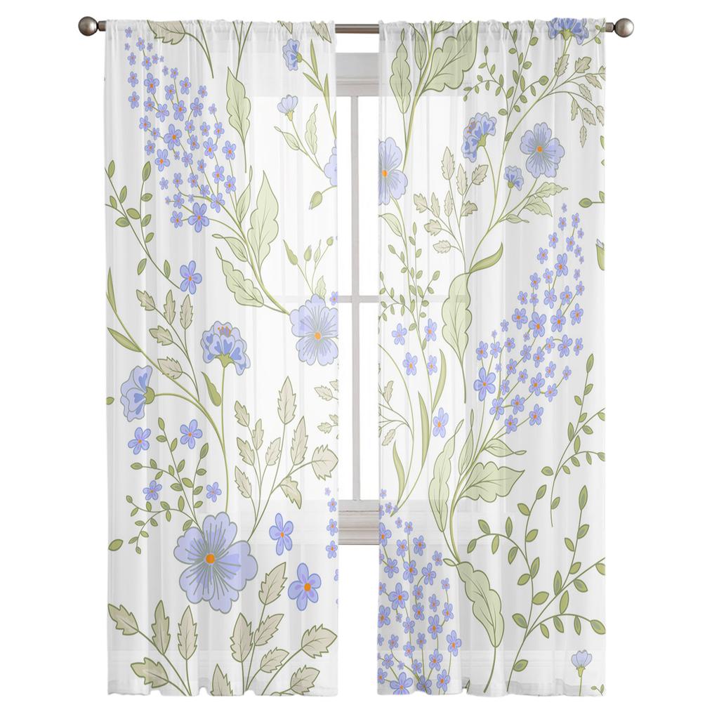 Blumenblätter, grün, blau, Blätter, Tüll, Fenstervorhänge, Wohnzimmer, Organza, durchsichtiger Voile-Vorhang, Schlafzimmer, Küche, Heimdekoration, drapiert