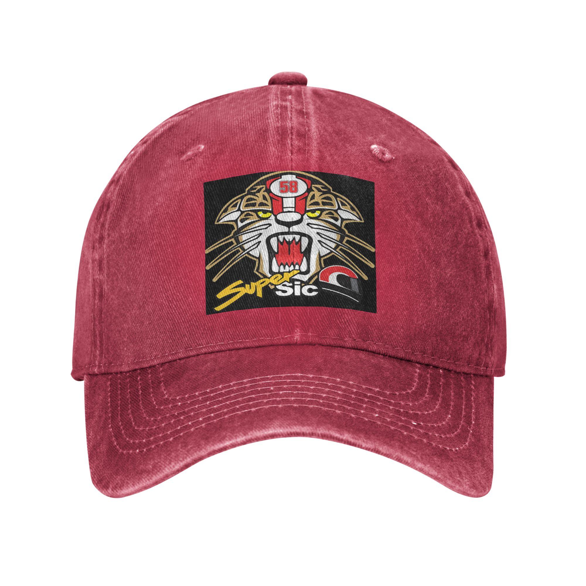 Marco Simoncelli  Super Sic () Denim Fabric Cap Casual Baseball Caps Adjustable Hat Summer Unisex Baseball Hats One Size
