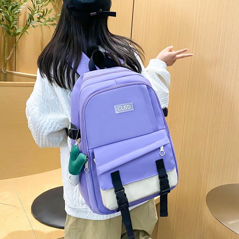 Three-Piece Backpack Set College Style Women Colored Block Large Capacity Backpack Student Schoolbag with Lunch Bag Pen Bag