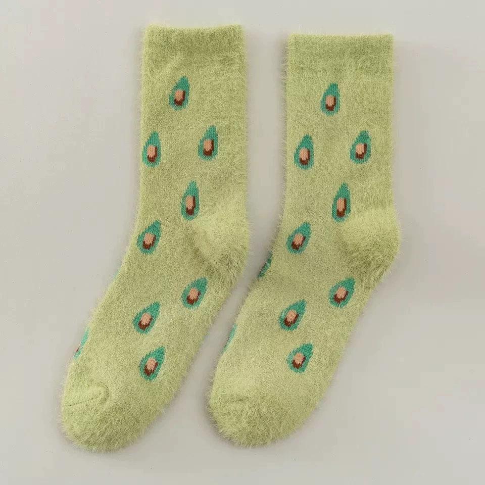 Șosete roz dulce cu iepurași și fundă, imitație nurcă, iarnă, pluș, calde, de casă, pentru dormit, ins japonez, desene animate, drăguțe, cu blană, șosete tub