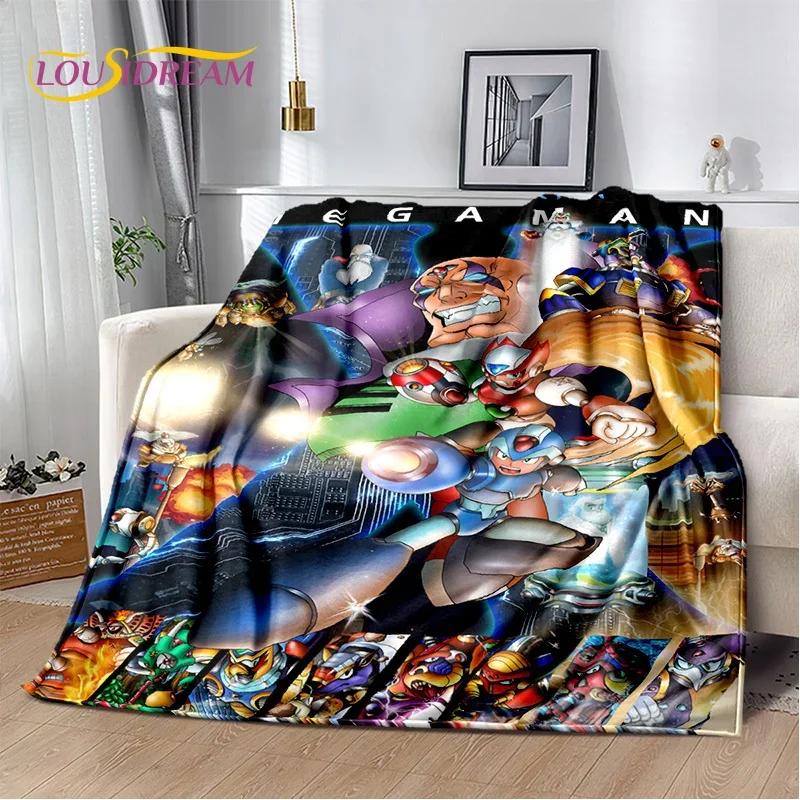 Retro Cartoon Rockman Mega Man Game Soft Flannel Blanket for Beds Bedroom Sofa Picnic,Throw Blanket for Outdoor Leisure Nap Gift
