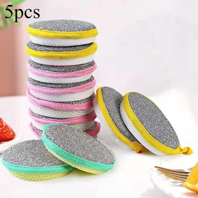 3/5/10pcs Double-sided sponge cleaning kitchen dish sponge brush household cleaning rag non-greasy scouring pad steel ball