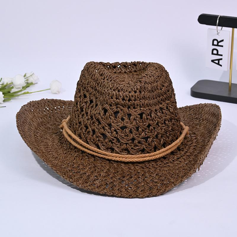 Hat female European and American style hand-woven straw hat retro western cowboy hat summer sun protection sun hat shade