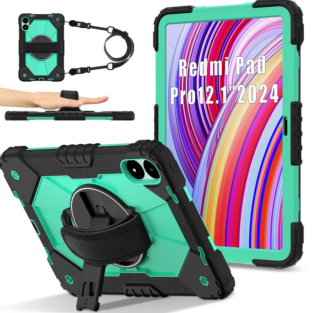 For Xiaomi Redmi Pad Pro 5G/Pad Pro/Poco Pad 4G Case Kickstand Silicone+PC Tablet Cover with Shoulder Strap