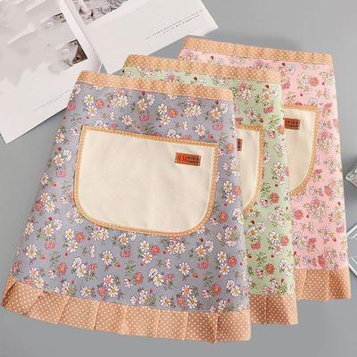 Flower Half-length Apron Canvas Cooking Half-waist Apron Fashion Work Clothes  Cooking
