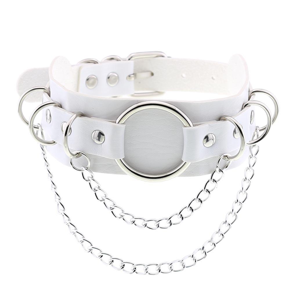 DIEZI Harajuku Bílý PU Kožený Kroužkový Choker Náhrdelník Pro Ženy Muže Vintage Gotický Hip Hope Nastavitelný Límcový Náhrdelník Šperky