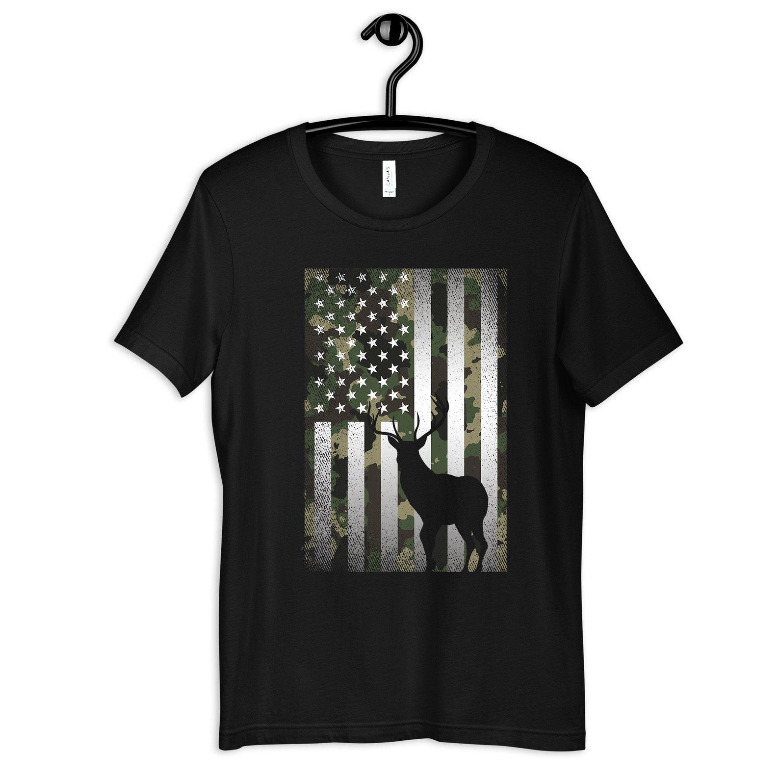 Camo Deer USA Flag Shirt, Camouflage Deer Hunting T-Shirt, Buck Hunter, T-shirt,T-shirt, Tank Top S